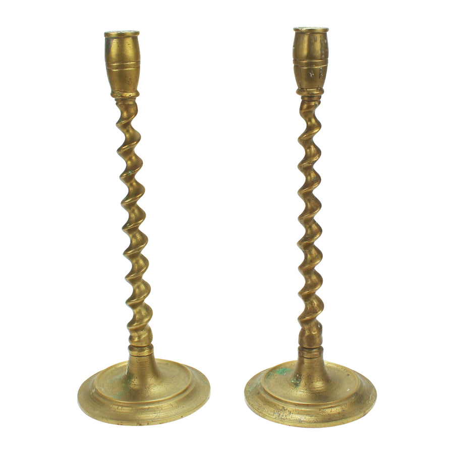 Pair of Brass Twist Candlesticks