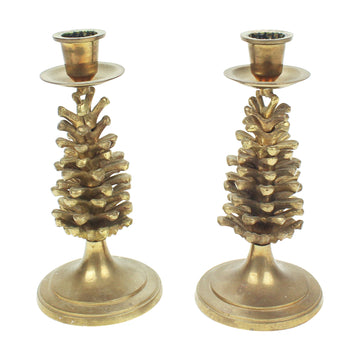 Pair of Brass Pinecone Candlesticks