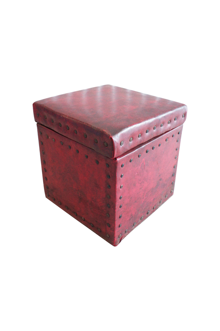 Red Tufted Leather Cube