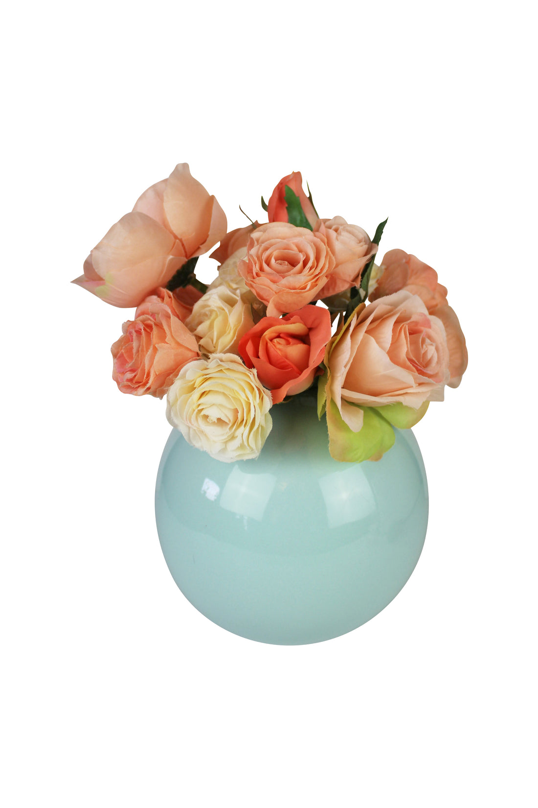 Roses in Round Teal Vase